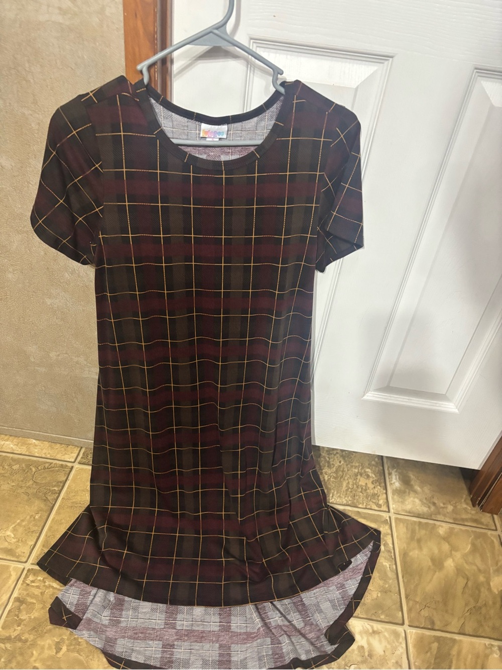 LuLaRoe Black and Burgundy Plaid High-Low Dress